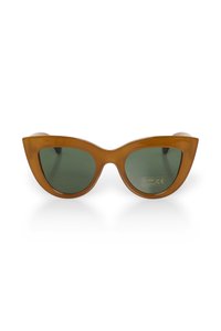 Ruske oversized cat-eye solbriller med grønne linser og en blank finish. Har tykke rammer med en glat tekstur og UV400 beskyttelsesmærkning.