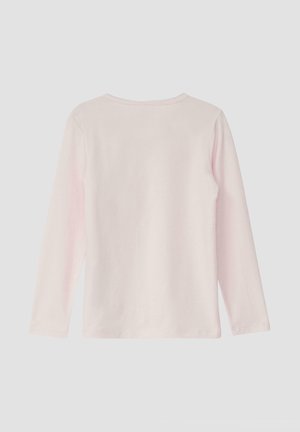 Koszula z długim rękawem z jasnoróżowej bawełny, z dekoltem o falistym wykończeniu i gładkim wzorem. Miękka w dotyku, o luźnym kroju.