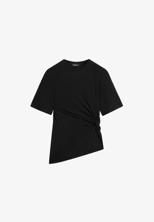 Massimo Dutti, ASYMMETRIC KNOT-DETAIL T-SHIRT - T-shirts print - black