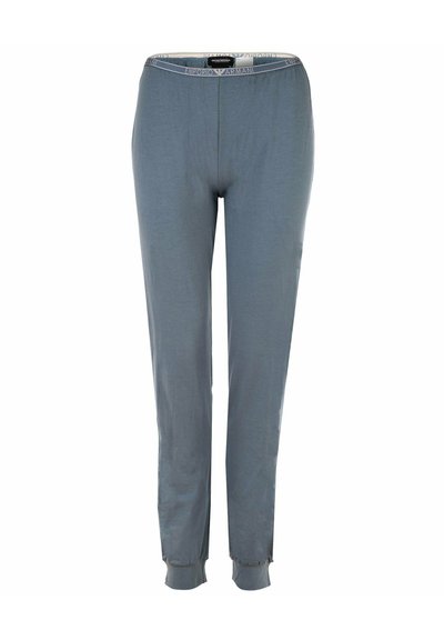 Pantaloni della tuta grigi con una silhouette aderente, vita elastica con logo e orli a costine per una vestibilità attillata.