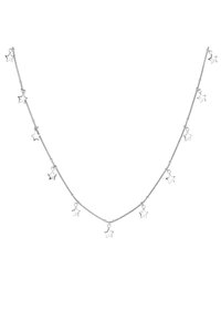 Silberne Halskette mit mehrfachen sternförmigen Anhängern, die gleichmäßig entlang der Länge verteilt sind, mit einer glatten, polierten Oberfläche.