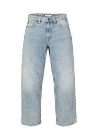 Lichtblauwe denim wijde jeans met een hoge taille, voorzien van vijf zakken en een rechte snit. Fijne vervaging voor een extra textuur.