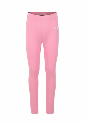 Leggings roses en tissu extensible. Présentent une surface lisse, une coupe ajustée et un petit logo blanc sur la taille avant.