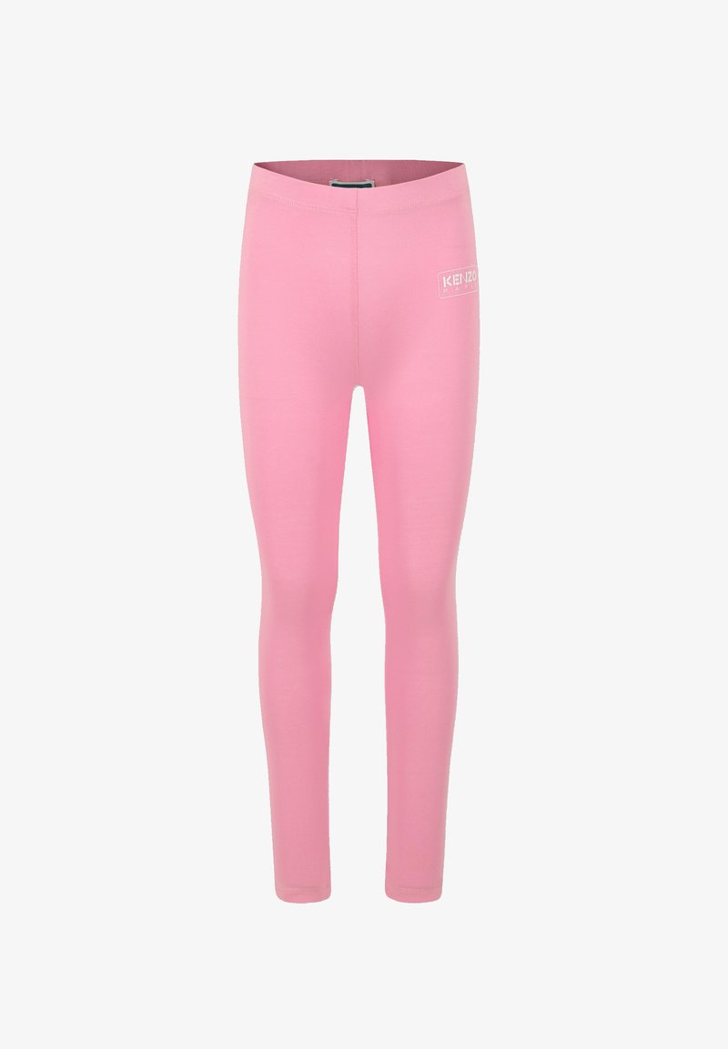 Leggings roses en tissu extensible. Présentent une surface lisse, une coupe ajustée et un petit logo blanc sur la taille avant.