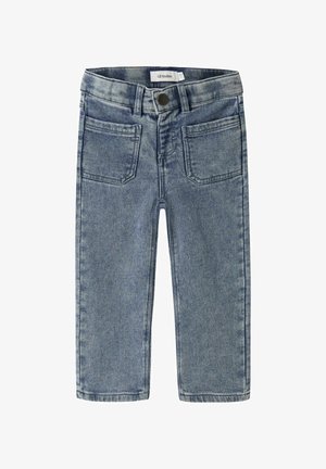 Modre kavbojke s klasičnim dizajnom, ki vključujejo gumbasto zaklepanje, pet žepov in subtilno zbledelost. Ravno krojen in z dodatnimi šivi.