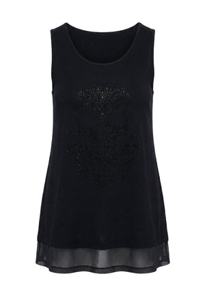 MIAMODA, TANK TOP, A-LINE, GLITTER SKULL, CHIFFON HEM - Débardeur - black