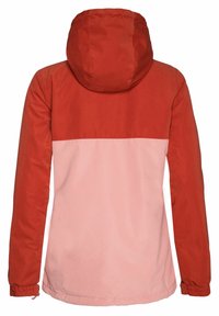 Chaqueta con capucha en rojo y rosa con un diseño de bloques de color. Fabricada con una tela suave con puños elásticos, cuenta con una capucha ajustable.