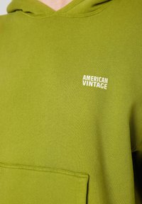 Felpa con cappuccio verde in cotone, dotata di tasca a marsupio, con cappuccio e logo bianco "AMERICAN VINTAGE" sul petto. Texture morbida.