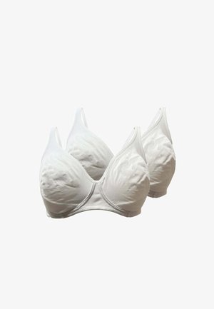 Due reggiseni morbidi a coppa bianca con spalline regolabili, esposti su uno sfondo bianco uniforme.