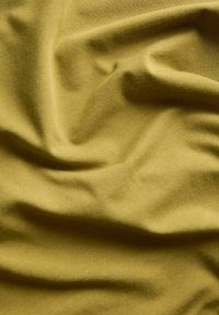 Olivově zelená látka s hladkým povrchem, vykazující jemné sklady a subtilní lesk. Zdá se být lehká a mírně pružná.