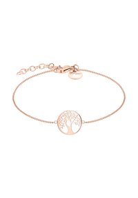 Roze gouden armband met een ronde boom des levens hanger. Voorzien van een fijne ketting en een verstelbare sluiting met een kleine ronde charme.