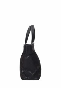 Borsa nera con una finitura strutturata, che presenta una forma elegante e arrotondata e due spallacci. Accenti lisci a contrasto visibili attorno alla parte superiore.
