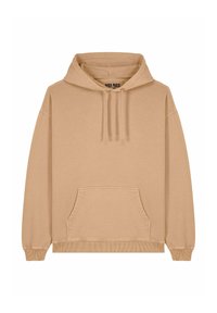 Felpa beige con tasca a marsupio, cappuccio regolabile con lacci, polsini e fondo a costine. Tessuto morbido con design semplice, etichetta "MIRA PARIS" all'interno.