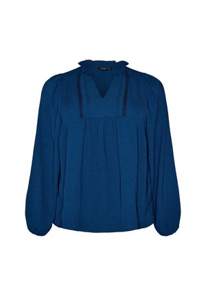 Zizzi, BLUSE MIT V-AUSSCHNITT UND HÄKELBAND - Μπλούζα - blau