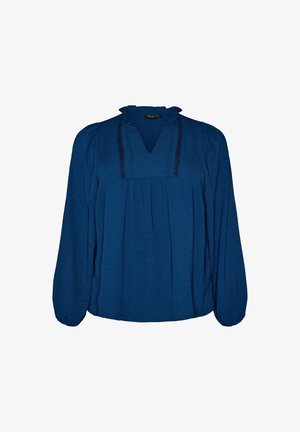 Zizzi, BLUSE MIT V-AUSSCHNITT UND HÄKELBAND - Blusa - blau