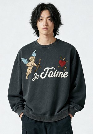 JE TAIME EMBROIDERY UNISEX - Sweatshirt - washed black