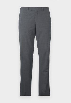 Graue Anzughose aus glattem, strukturiertem Stoff. Slim-Fit-Design, flacher Vorderteil und keine sichtbaren Verzierungen oder Taschen.