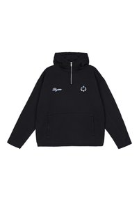 Felpa nera con zip a un quarto, dotata di tasche frontali, logo ricamato e design a stelle, realizzata in tessuto morbido con una vestibilità ampia.