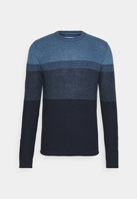 Långärmad tröja med en gradientdesign i nyanser av blått och marinblått. Tillverkad av textilerat tyg med rund hals och ribbstickade manschetter.