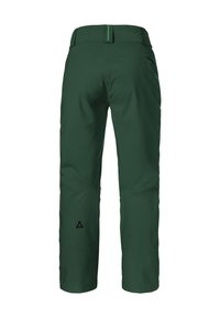 Herren grüne wasserdichte Hose mit glatter Textur, elastischem Bund und Logodetail am Saum. Vollständig langes Design, geeignet für den Outdoor-Einsatz.