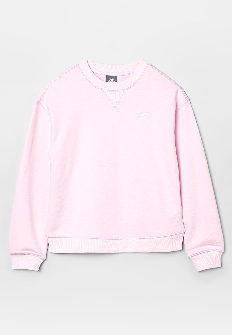 Rosa Sweatshirt aus weichem Baumwollmaterial, mit Rundhalsausschnitt sowie gerippten Bündchen und Saum. Kleines weißes Logo auf der linken Brustseite.