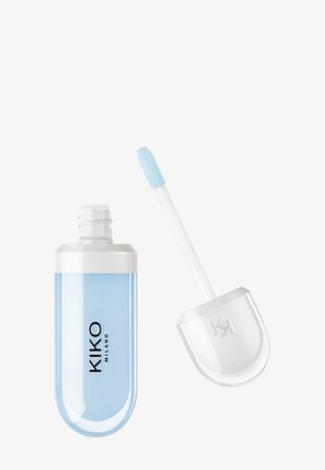 Gloss à lèvres Kiko Milano avec un contenant transparent teinté de bleu et un applicateur blanc avec une pointe douce et inclinée.