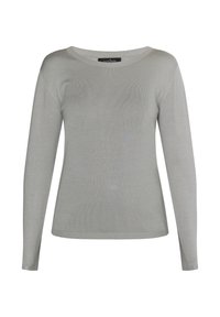 Világosszürke, hosszú ujjú pulóver kerek nyakkivágással, bordázott textúrával és slim fit kialakítással. Puha anyagból készült a kényelem érdekében.