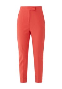 Koralen gekleurde op maat gemaakte broek met een gladde textuur, voorzien van een flat front, zijzakken en een slim fit ontwerp.