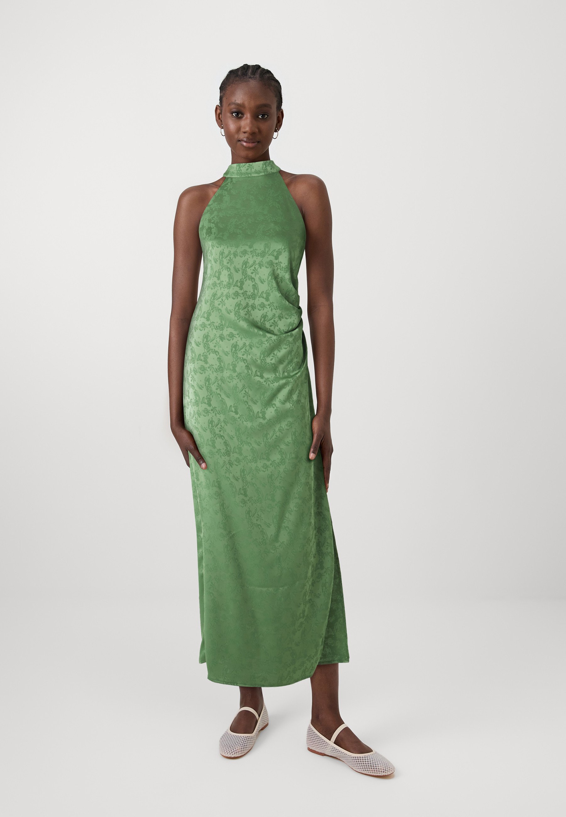 green emerald velvet dress Cindylou Halter Knit Maxi Dress - Light Olive main image 1