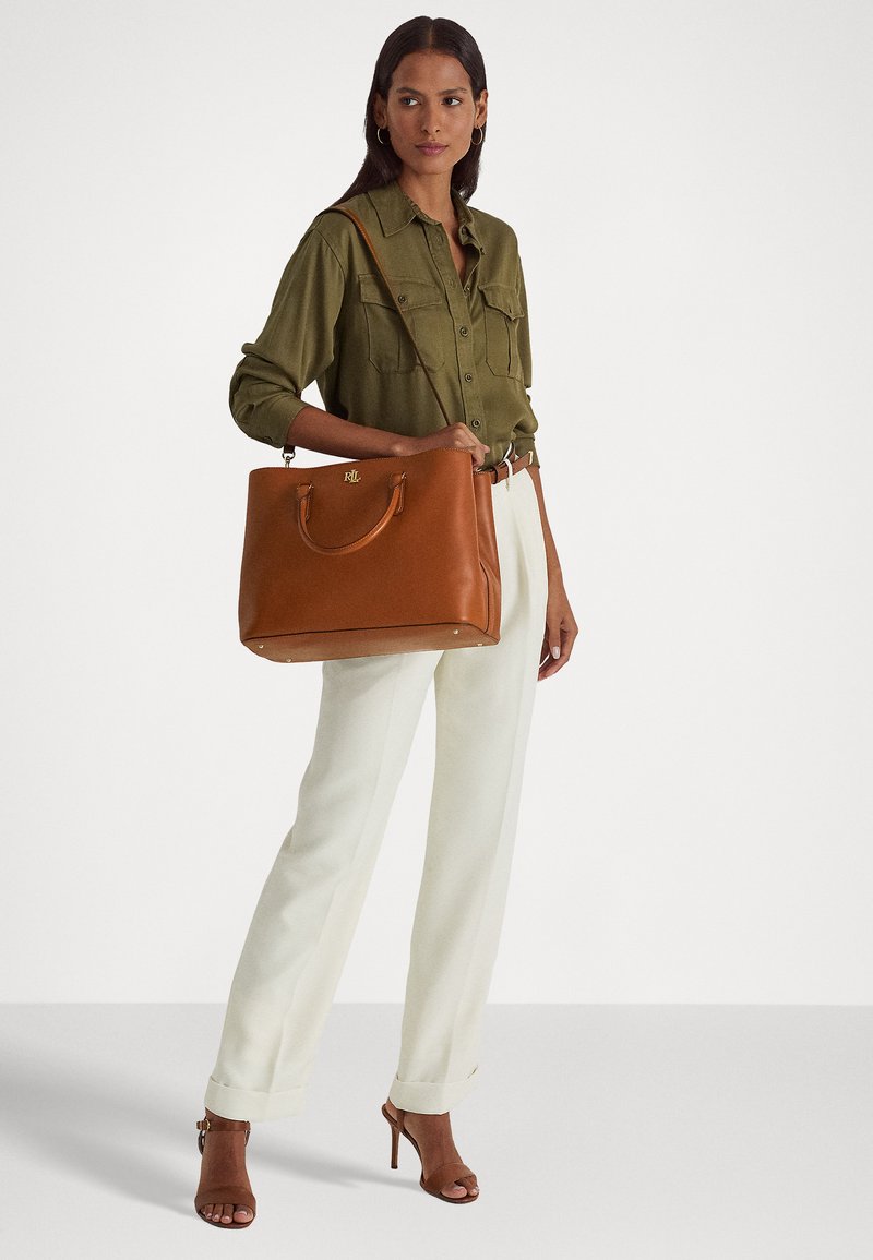 Lauren Ralph Lauren LEATHER LARGE MARCY SATCHEL - Handtasche - tan  