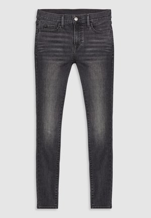 Slanke, donkergrijze jeans met een lichte vervaging, vijf zakken en een knoopsluiting bij de taille.