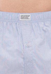 Šviesiai mėlynas trumpomis rankovėmis marškinėliai su mygtukų uždarymu ir siuvinėta etiketė. Yra etiketė su "Levi Strauss" ženklu. Medvilnės audinys, švelni tekstūra.