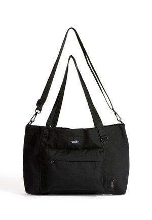 Borsa a tracolla rettangolare nera con due tracolle di diversa lunghezza, tasca frontale con zip e logo Vans al centro anteriore.
