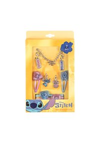 Disney Stitch haar- en armbandenset, bestaande uit 7 delen: metalen ketting, clips en kleurrijke haarbandjes met Stitch en Angel ontwerpen.