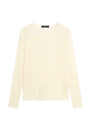 Crème-kleurige lange mouwen vrouwen top met ronde hals, effen ontwerp en het Massimo Dutti-label aan de binnenkant van de kraag.
