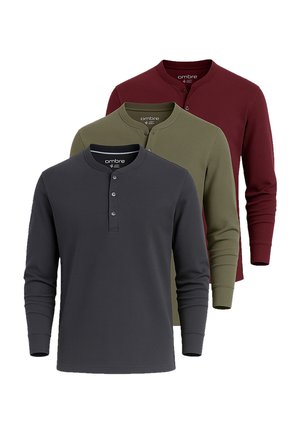 SET  OF 3 PACK - Long sleeved top - olive burgundy dark grey
