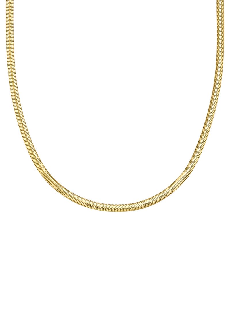 Kullatud metallist kaelakee, millel on sile, ümar disain ja paindlik, tekstureeritud pind, sobib igapäevaseks ja ametlikuks kandmiseks.