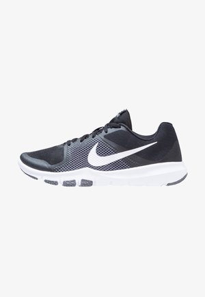 Czarny i szary meshowy but do biegania Nike z białym logo Swoosh i białą podeszwą, widoczny z boku.