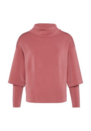 Roze coltrui met brede mouwen, zachte textuur en een relaxte pasvorm. Heeft een gladde afwerking met een gelaagd ontwerp.
