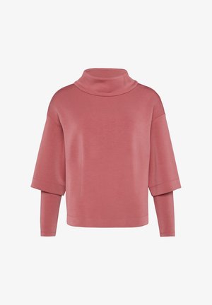 Roze coltrui met brede mouwen, zachte textuur en een relaxte pasvorm. Heeft een gladde afwerking met een gelaagd ontwerp.