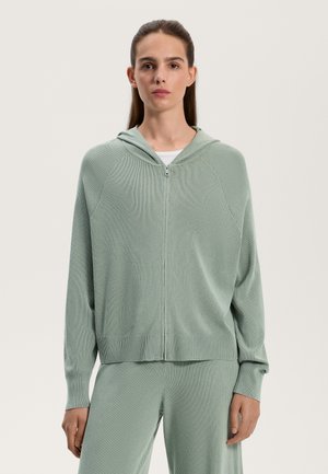 KNIT WITH HOOD - Kardigán - mottled dark green