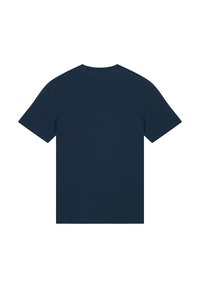 Dark navy blue t-shirt made of soft cotton. Short sleeves, round neck, featuring a simple, unadorned design without patterns or accents.