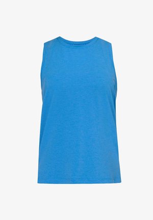 Effen blauwe mouwloze tanktop met ronde hals, gemaakt van zachte en lichte stof.