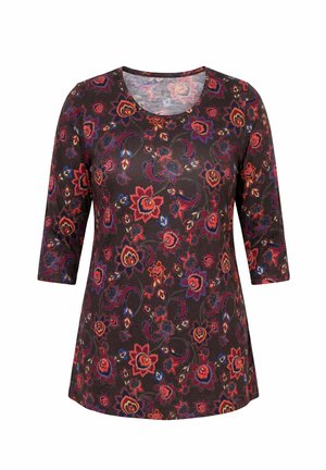 Ulla Popken, FALL FLORAL PAISLEY 3/4 SLEEVE KNIT TUNIC - Langærmet T-shirt - mahogany