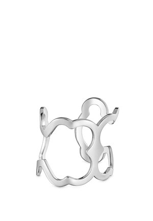 Bracciale a polsino aperto in argento con design astratto a forma di cuore ondulato con superfici lisce e lucide.