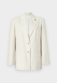 Off-white blazer med en enkel knappelukk, snitt lapeller, og to frontlommer. Laget av et teksturert stoff med strukturerte skuldre.