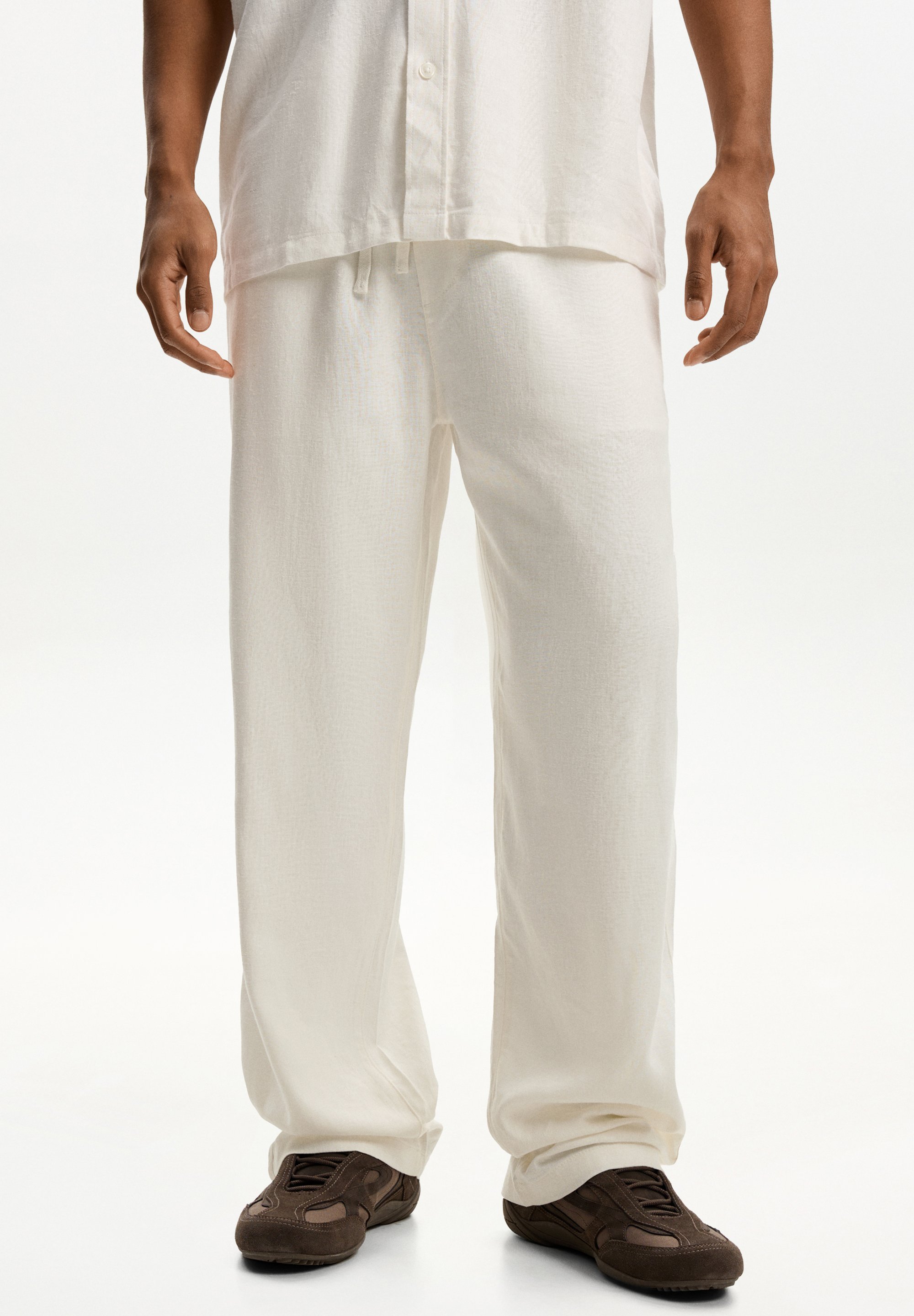 Pull&bear White Linen High Waisted Trousers Marleigh Linen