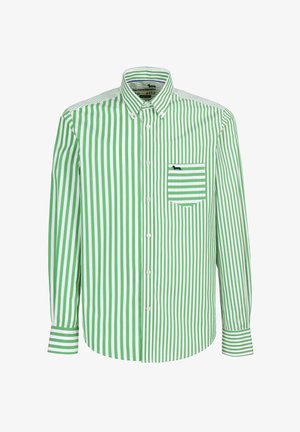 Groen-wit gestreept overhemd, sluitbaar met knopen, lange mouwen, enkele borstzak met gestreept patroon, katoenen stof, casual pasvorm.