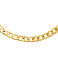 Collana in oro con maglie intrecciate, caratterizzata da una finitura liscia e lucida e un design classico.