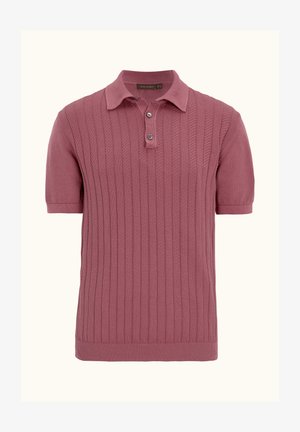 Korte mouw polo in stofroze, met een textuur met ribpatroon, een drieknopenlijst en een platte gebreide kraag.